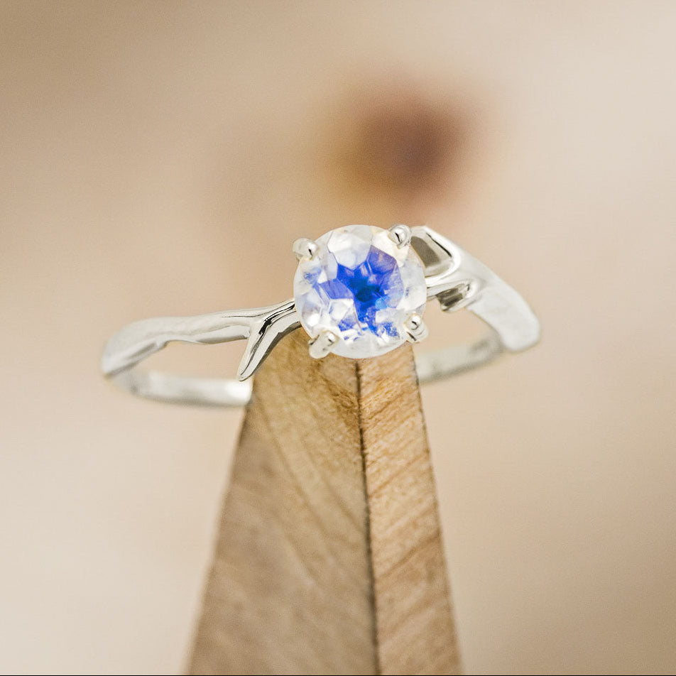 "Artemis" - Round Moonstone Engagement Ring With An Antler-Stacking Band
