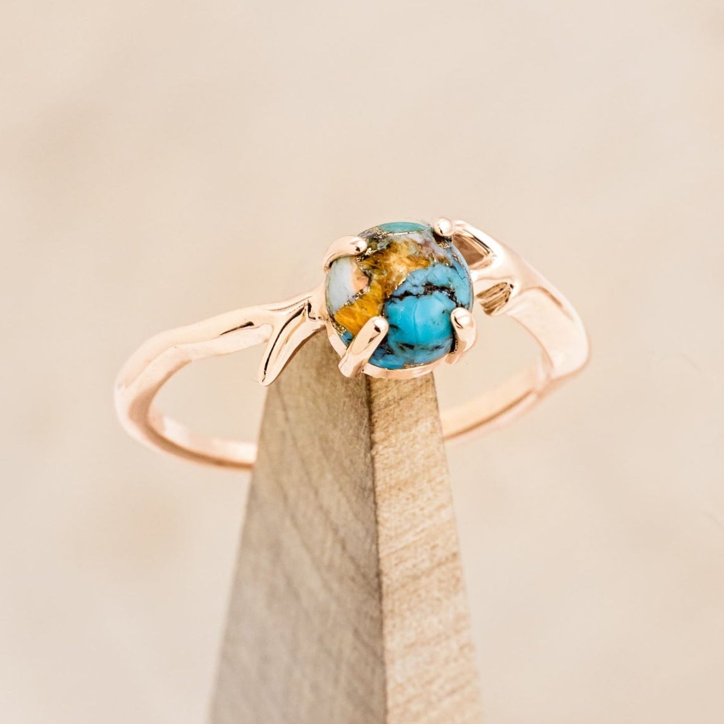 "Artemis" - Spiny Turquoise Engagement Ring With An Antler-Style Stacking Band