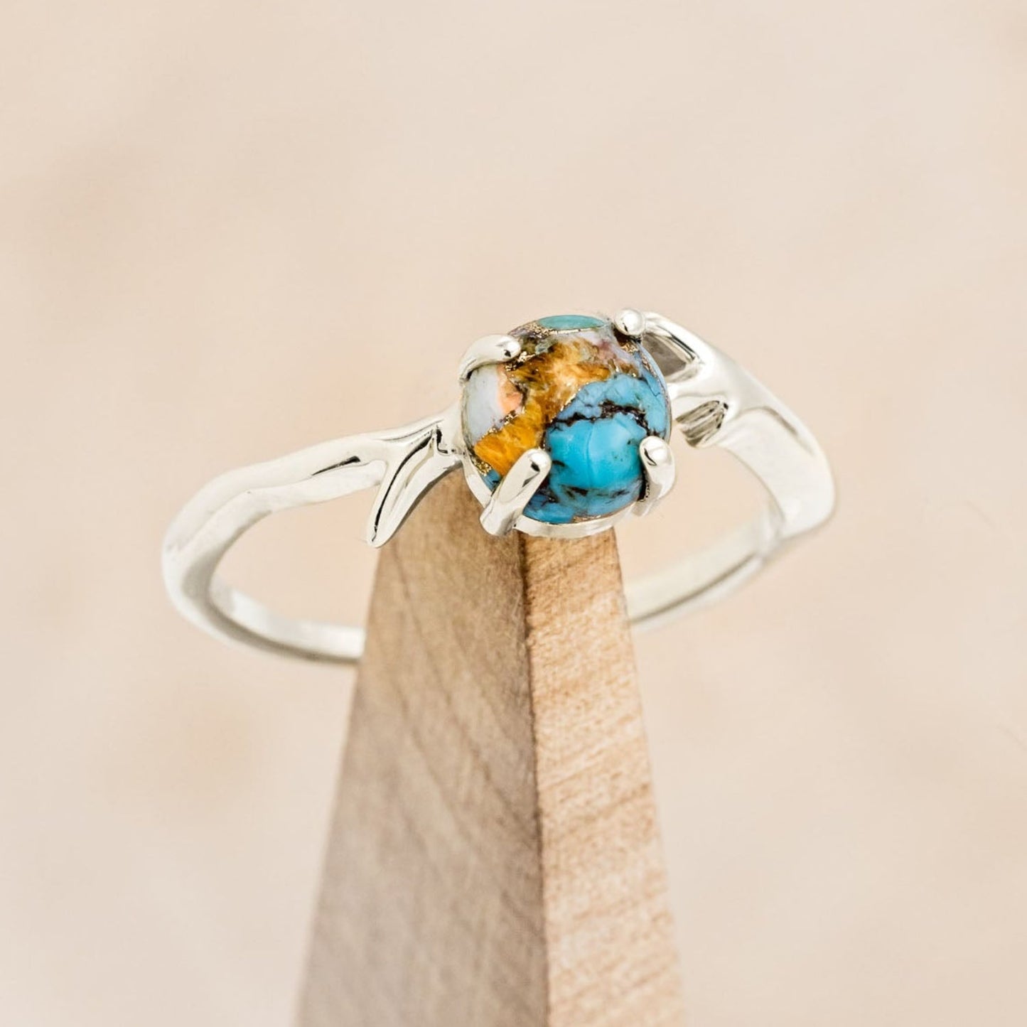 "Artemis" - Spiny Turquoise Engagement Ring With An Antler-Style Stacking Band
