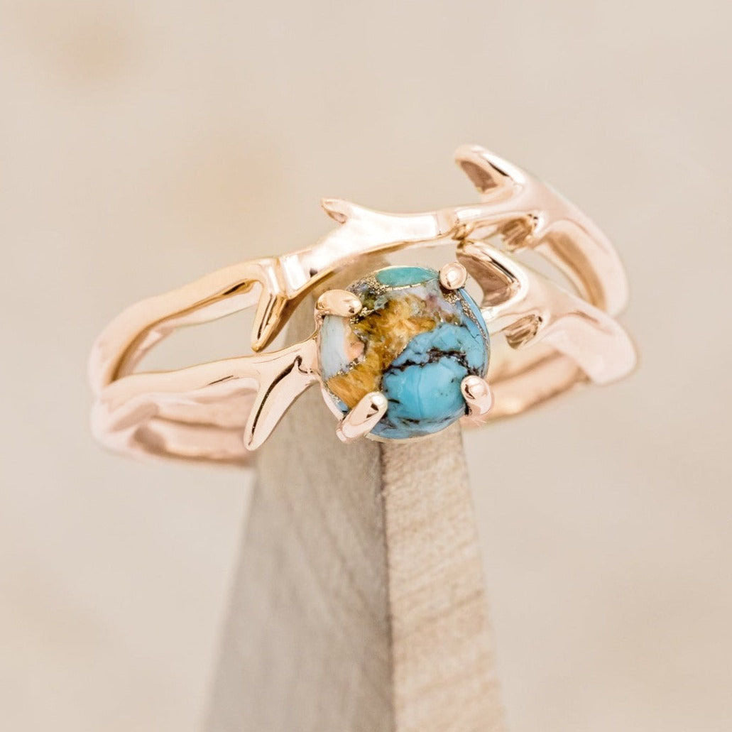 "Artemis" - Spiny Turquoise Engagement Ring With An Antler-Style Stacking Band