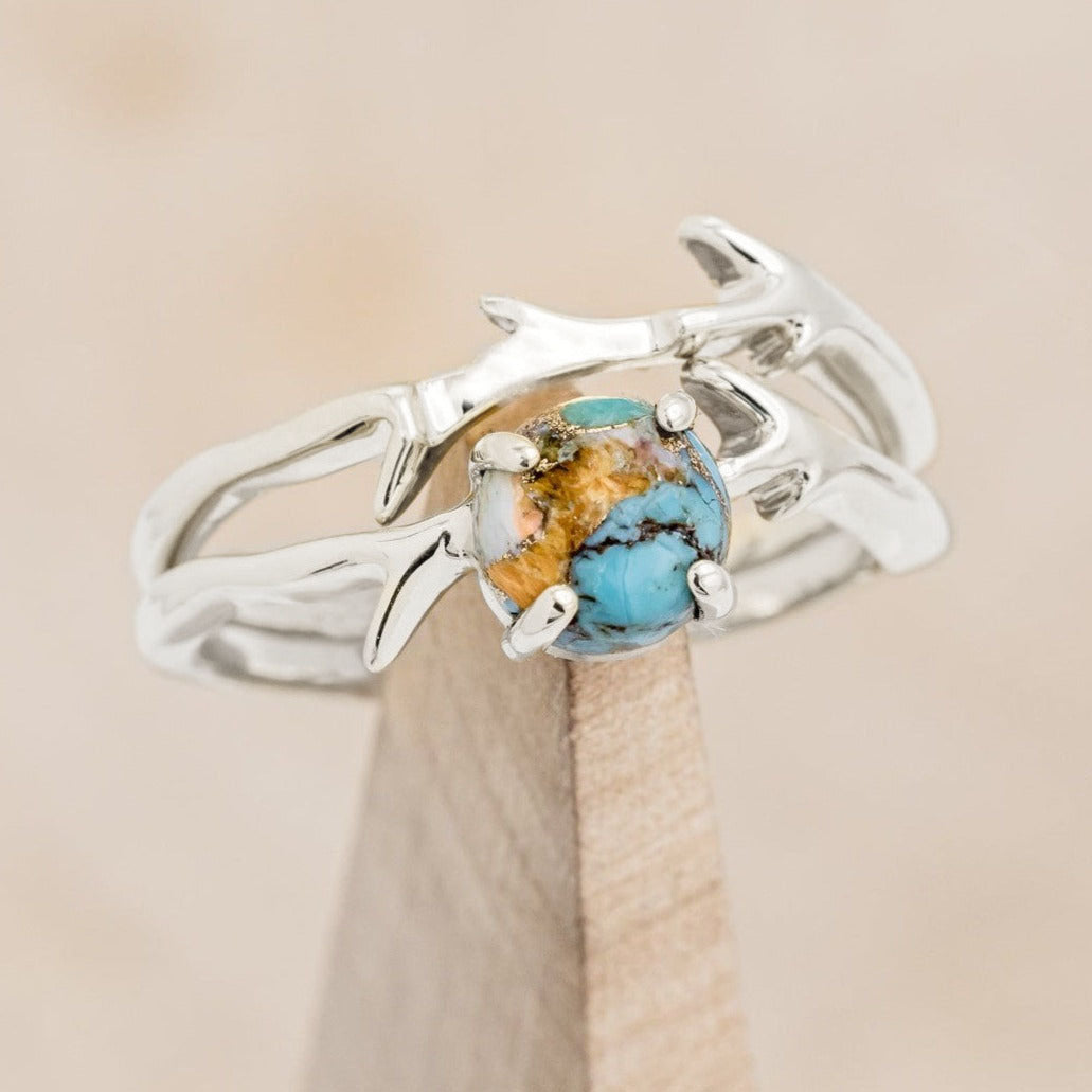 "Artemis" - Spiny Turquoise Engagement Ring With An Antler-Style Stacking Band