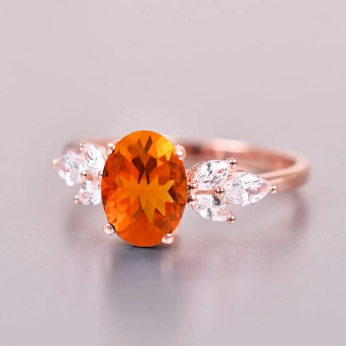 Fire Opal Marquise Cluster Wedding Engagement Ring