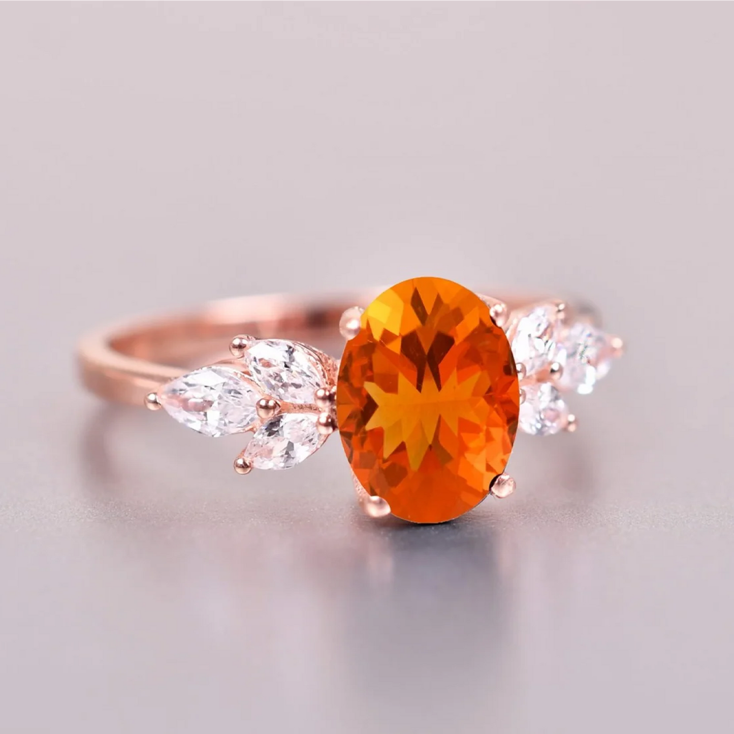Fire Opal Marquise Cluster Wedding Engagement Ring