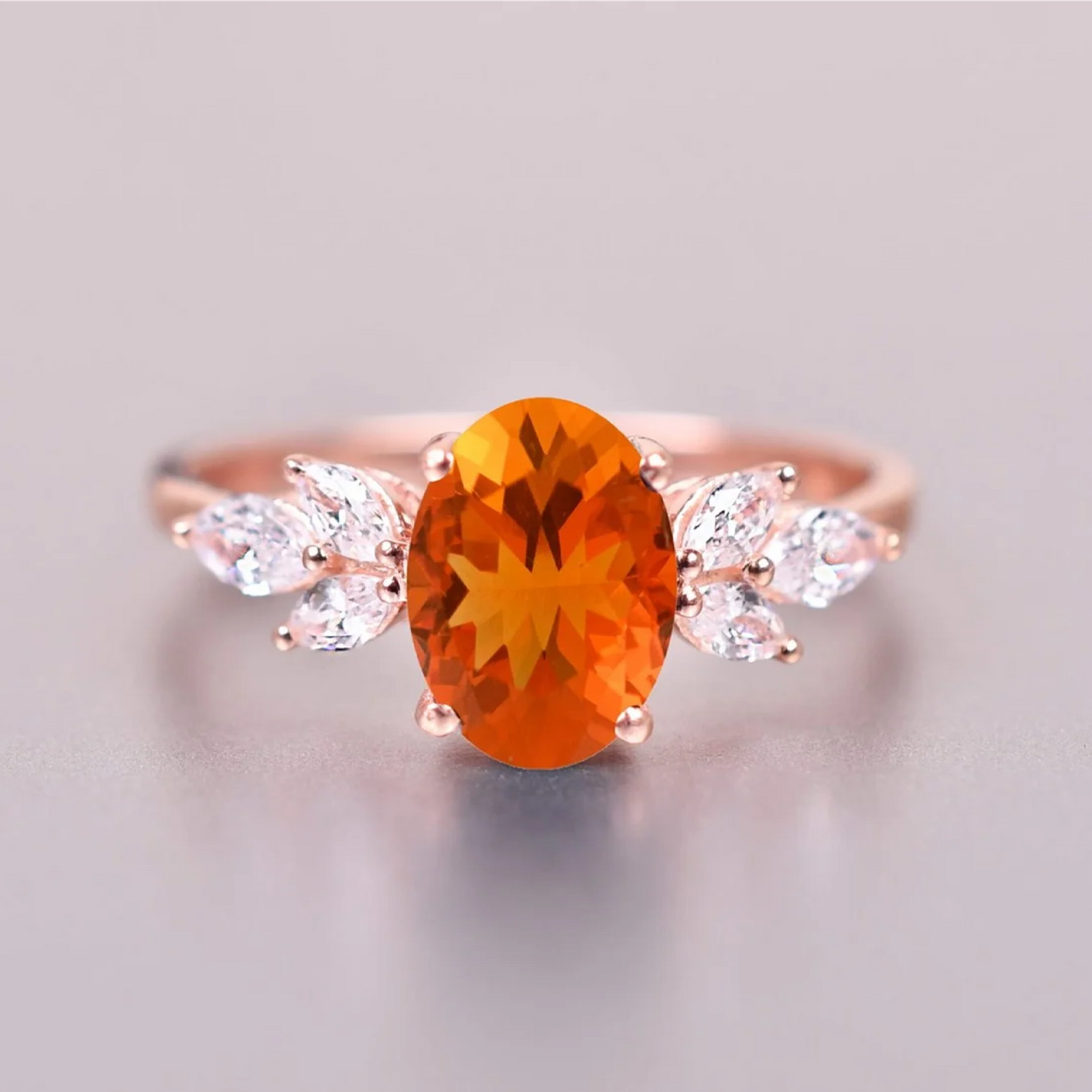 Fire Opal Marquise Cluster Wedding Engagement Ring