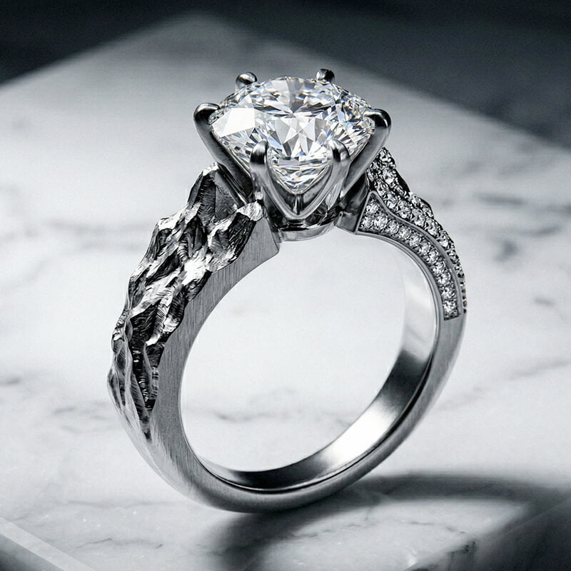 Asymmetrical Mountain Range Moissanite Pave Wide Band Engagement Ring