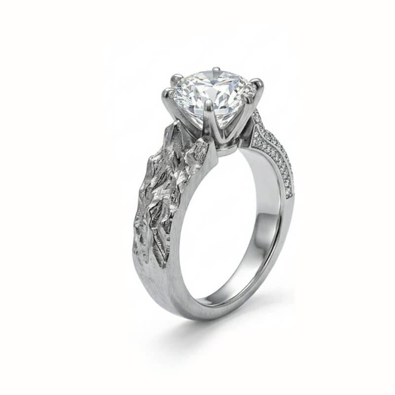 Asymmetrical Mountain Range Moissanite Pave Wide Band Engagement Ring