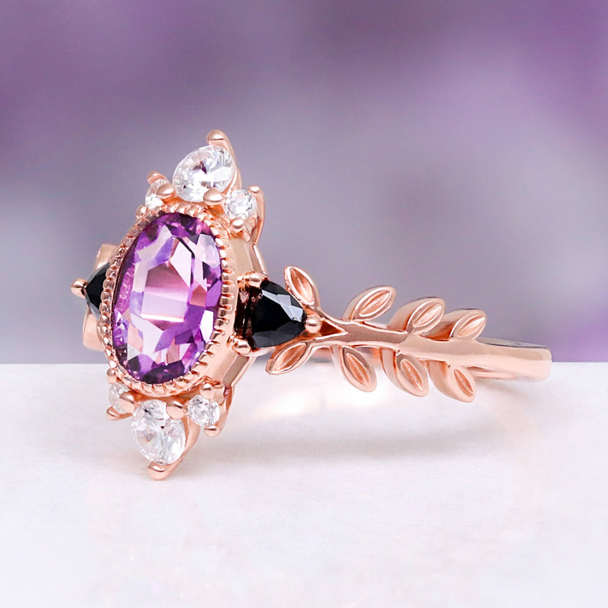 Aurelia Amethyst & Black Onyx Ring in 14K Rose Gold Vermeil