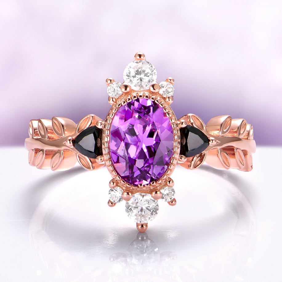 Aurelia Amethyst & Black Onyx Ring in 14K Rose Gold Vermeil