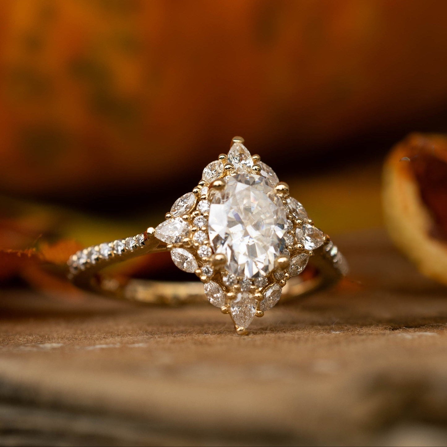 "North Star" - Oval Cut Moissanite Engagement Ring With Diamond Accents & Tracer