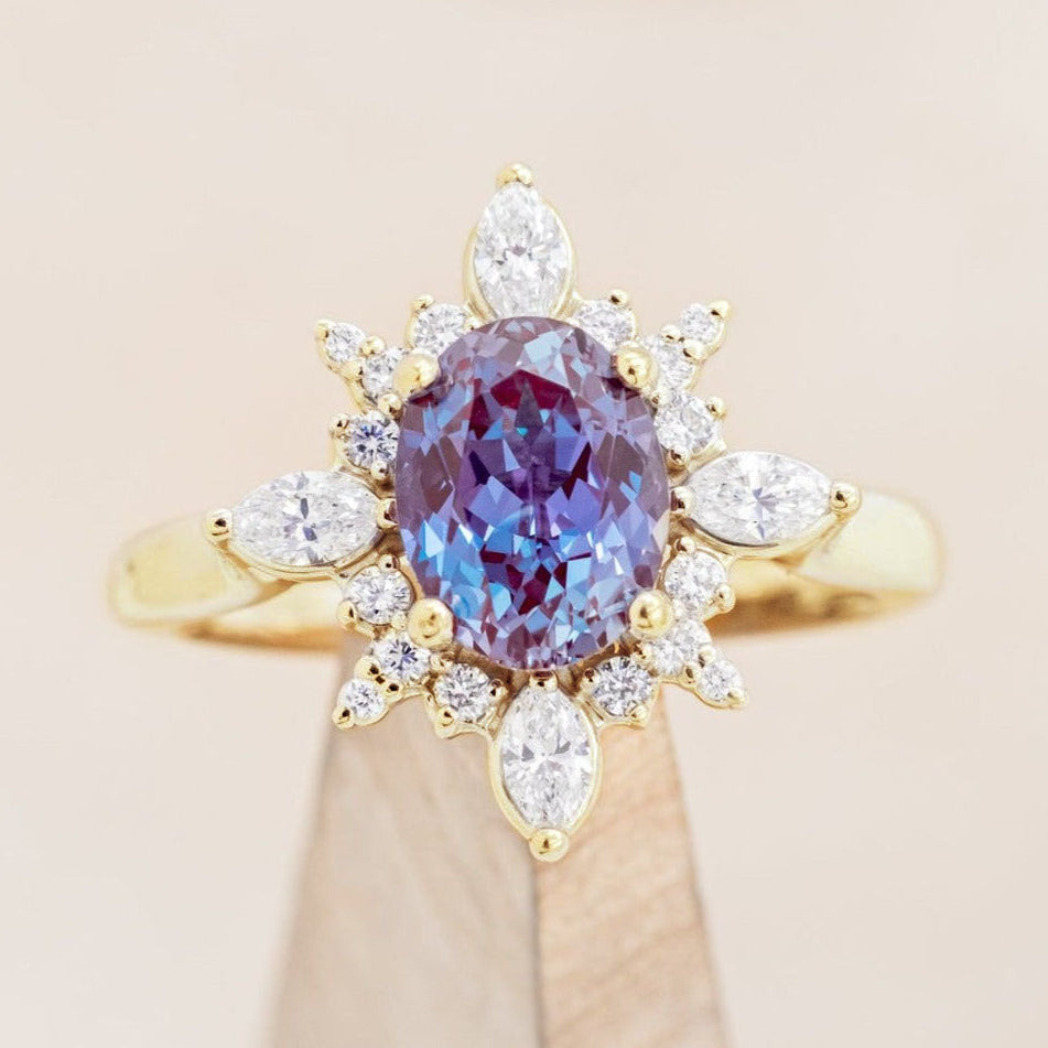 "Azalea" - Oval Cut Lab-Grown Alexandrite Engagement Ring With Diamond Halo