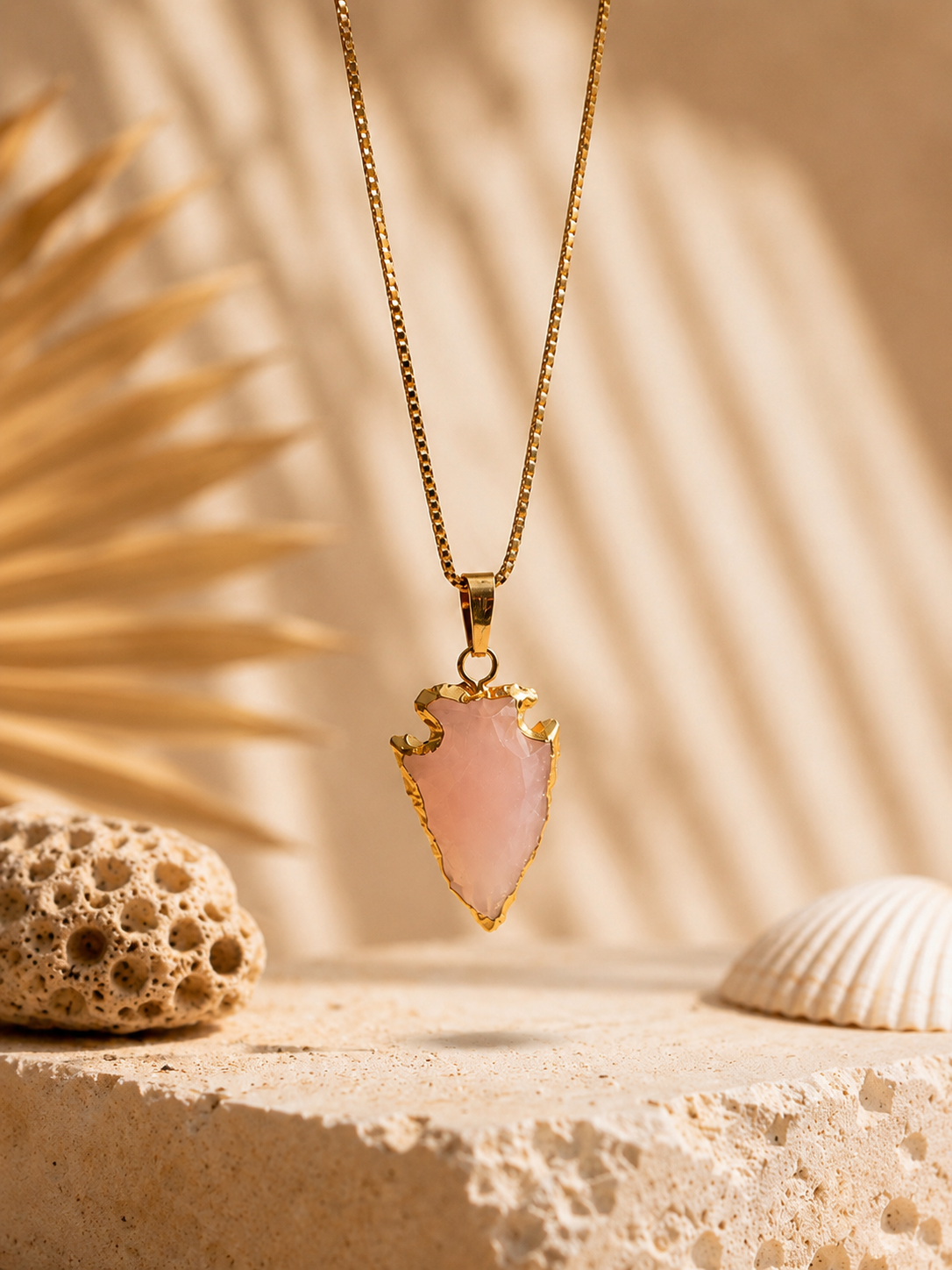 Collier ARAWAK Féminin | Pendentif Flèche Opale Rose & Or 24k – Univers Féminin