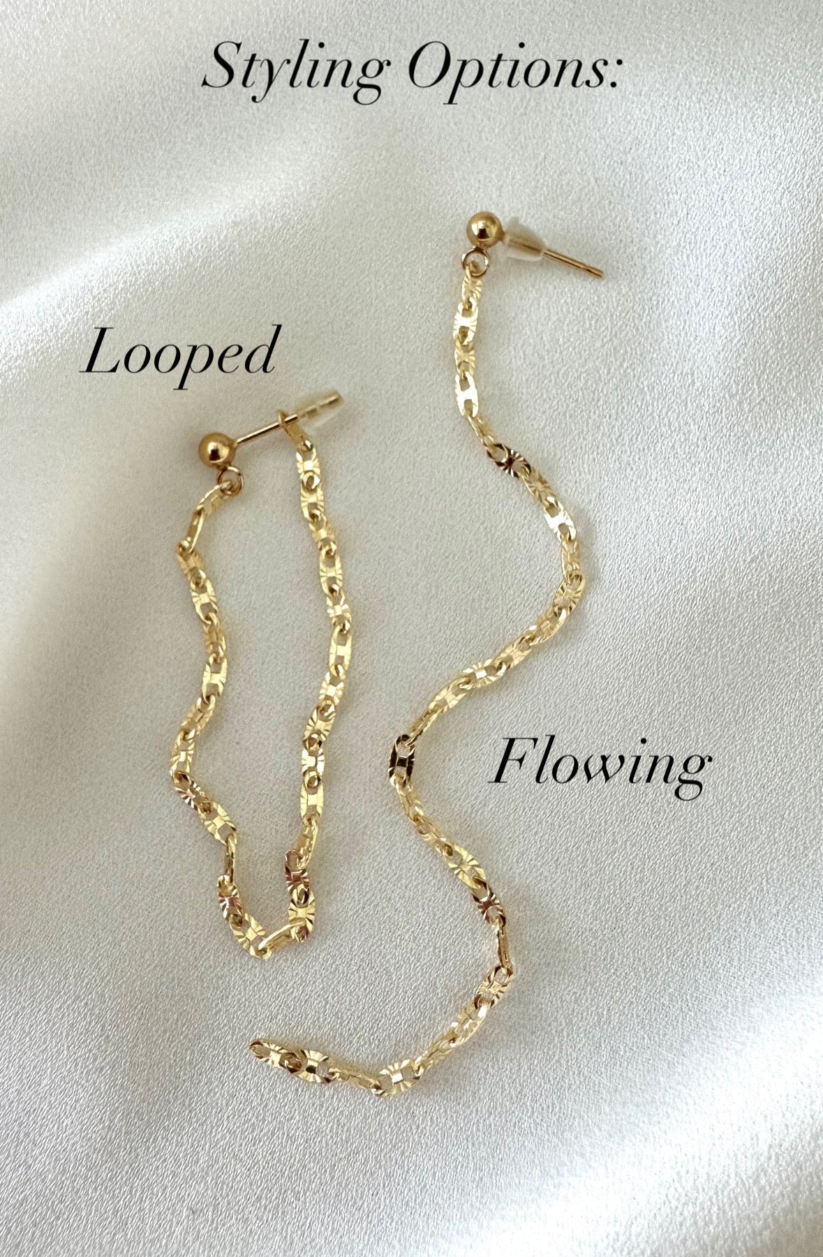 Gold Filled Duster Earrings for Women - Dangly Chain Drop Posts - Waterfall Earrings -