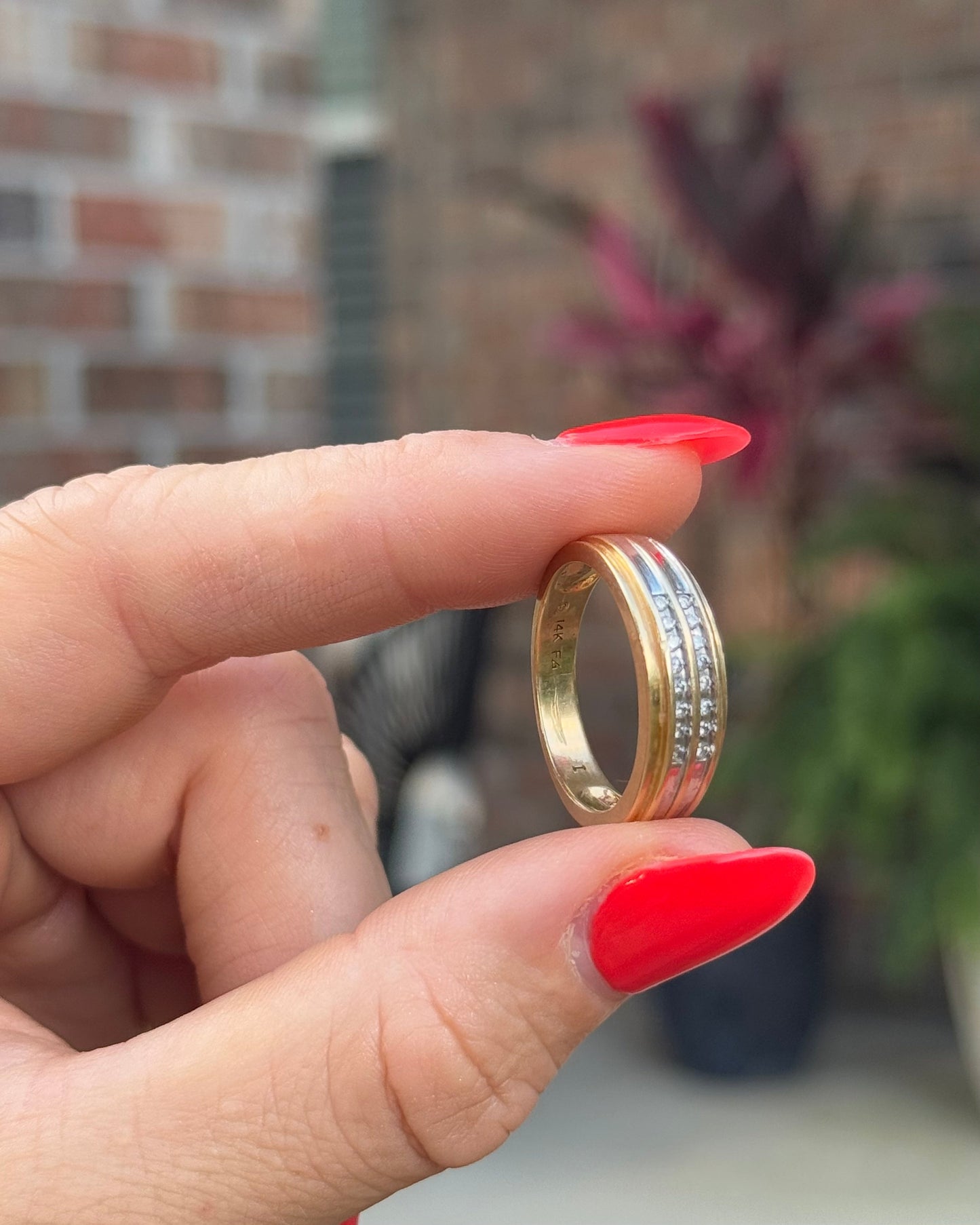 Vintage 14k Yellow Gold & Diamond Double Channel-Set Stacking Band