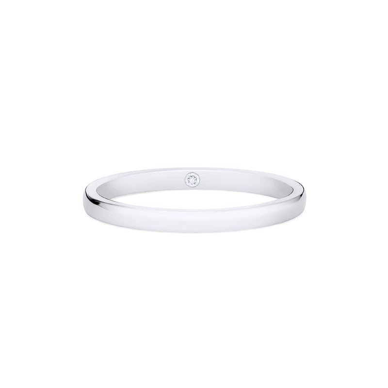 [Nora] Petite Classic Band with Hidden Diamond / Birthstone, 2mm