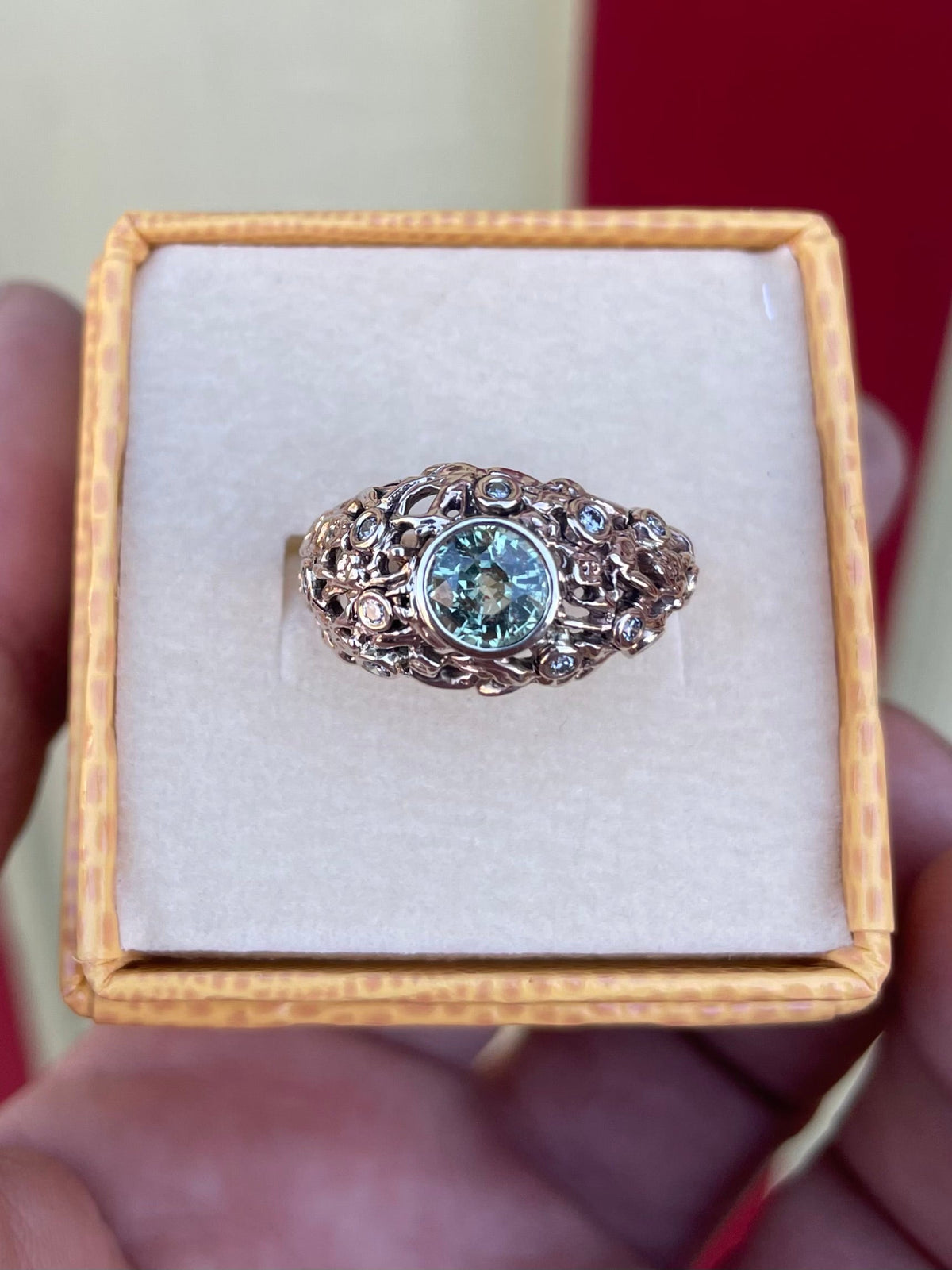 14k Gold Domed Floral Gemstone Ring Setting - Made To Order