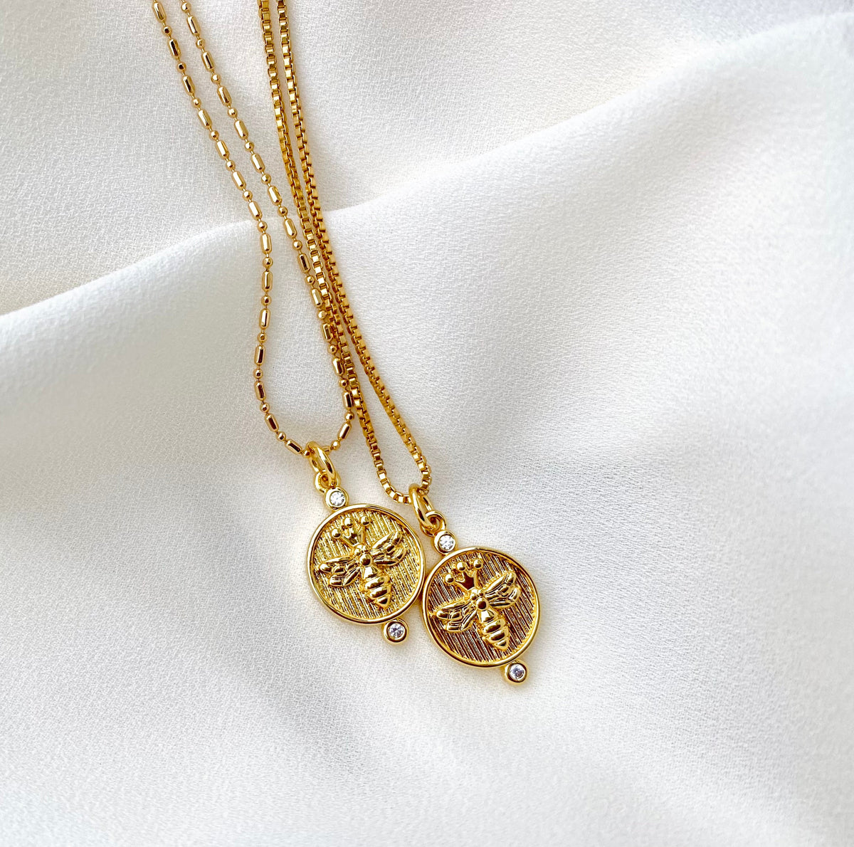 Gold Bee Necklace Gold Filled Necklace Gold Honey Bee Medallion Necklace Bumblebee Coin Pendant Rustic Coin Queen Bee Charm Christmas Gift