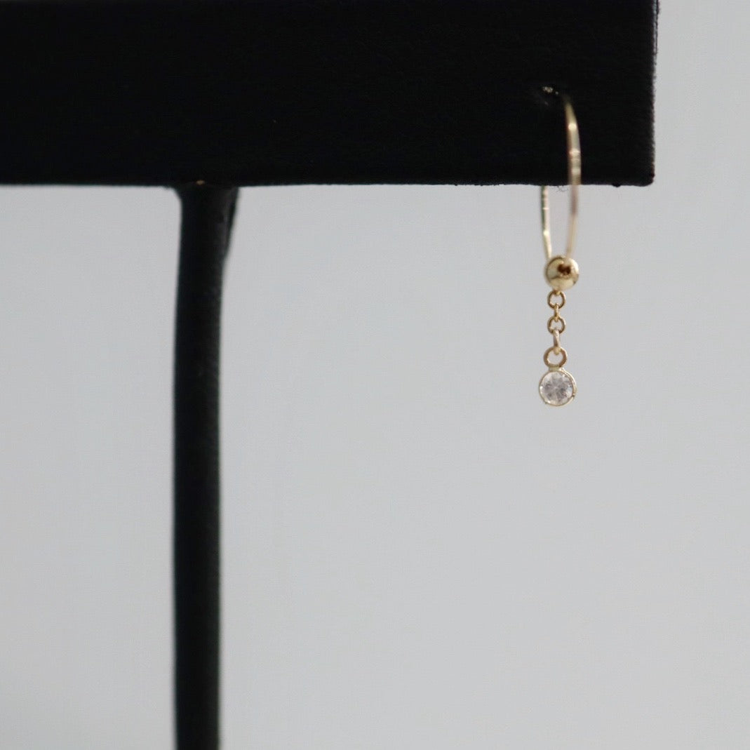 White Topaz Drop Hoop Earring in 14 karat Yellow Gold / SINGLE EARRING / READY TO SHIP