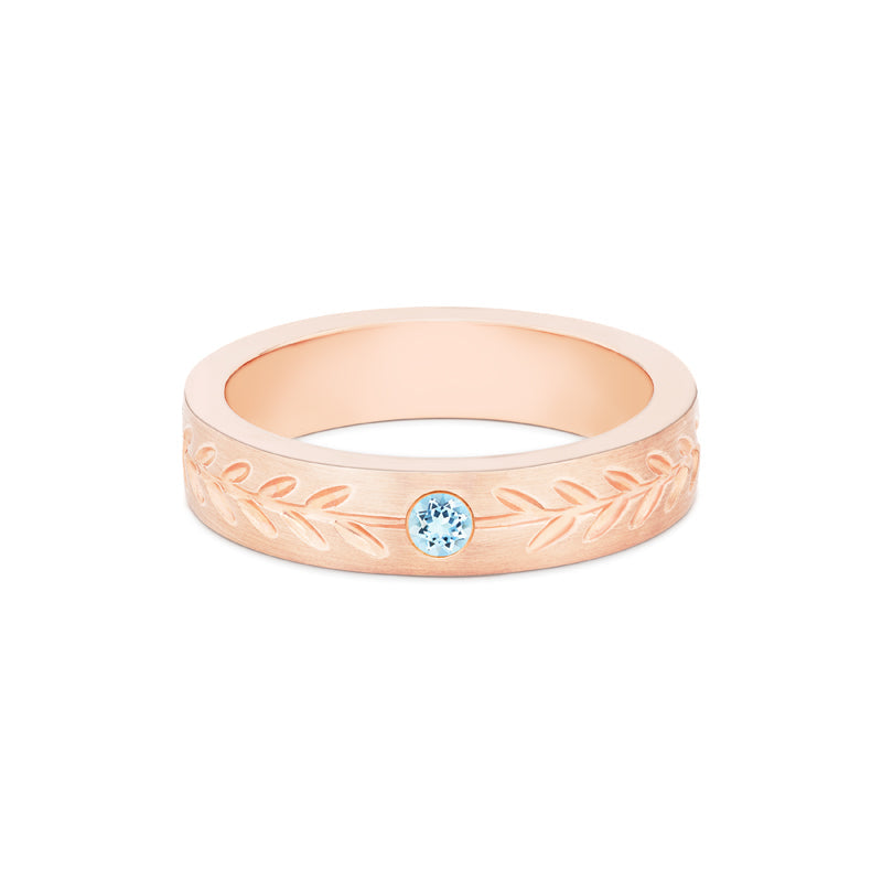 [Juniper] Unisex Gemstone Laurel Leaf Wedding Band in Aquamarine