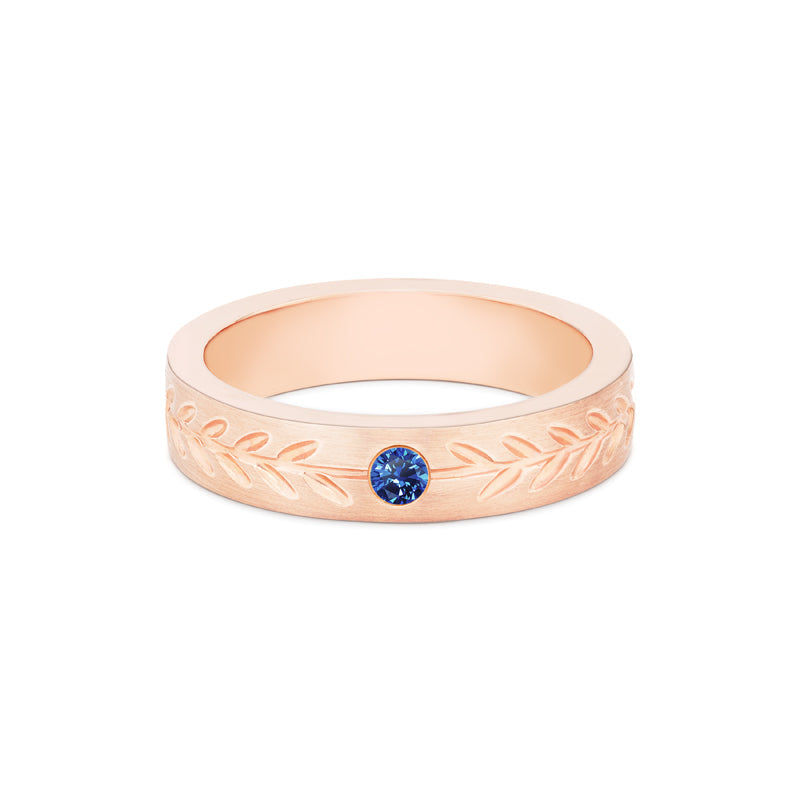 [Juniper] Unisex Gemstone Laurel Leaf Wedding Band in Blue Sapphire