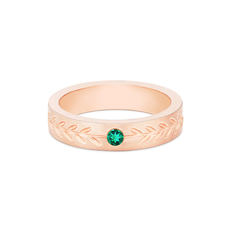 [Juniper] Unisex Gemstone Laurel Leaf Wedding Band in Emerald