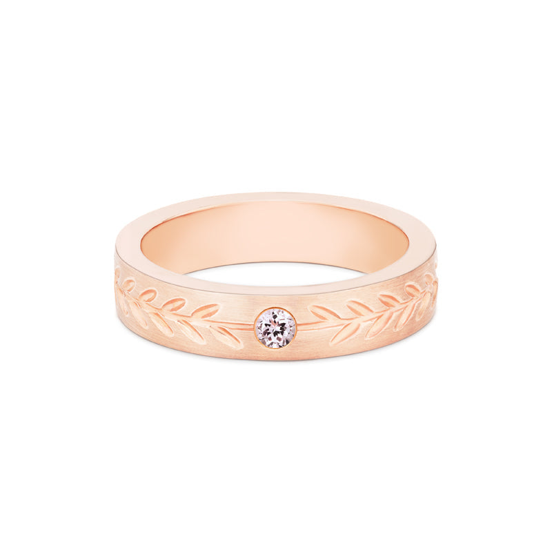 [Juniper] Unisex Gemstone Laurel Leaf Wedding Band in Morganite