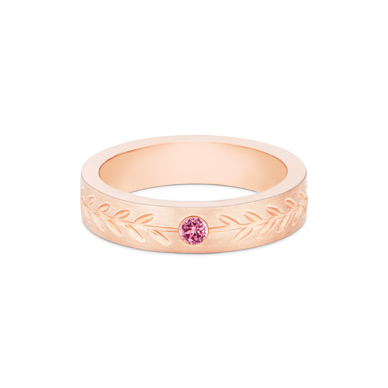 [Juniper] Unisex Gemstone Laurel Leaf Wedding Band in Pink Sapphire