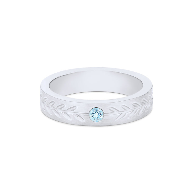 [Juniper] Unisex Gemstone Laurel Leaf Wedding Band in Aquamarine