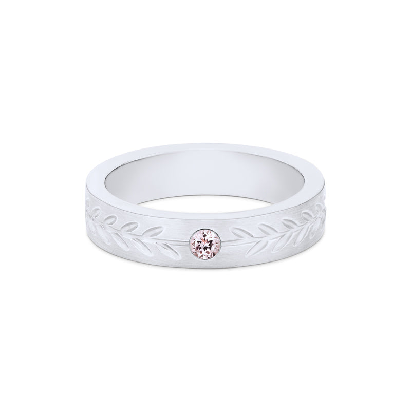 [Juniper] Unisex Gemstone Laurel Leaf Wedding Band in Morganite
