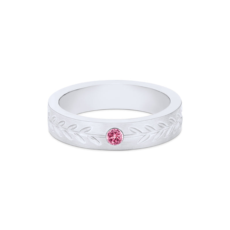 [Juniper] Unisex Gemstone Laurel Leaf Wedding Band in Pink Sapphire