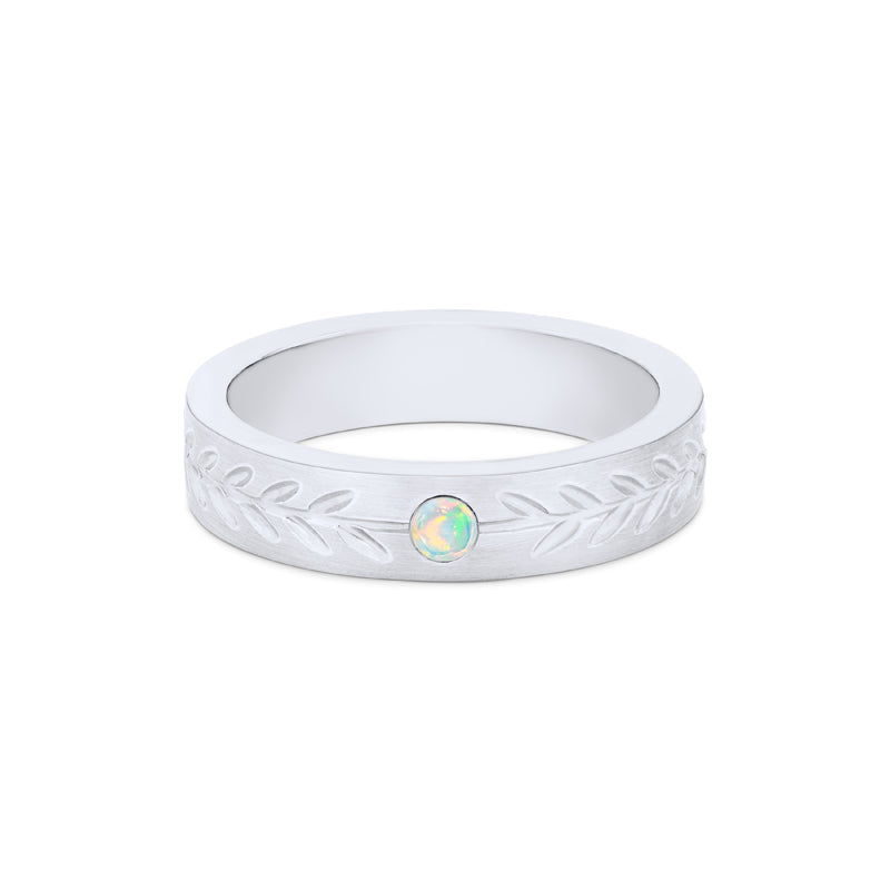 [Juniper] Unisex Gemstone Laurel Leaf Band in Australian Opal