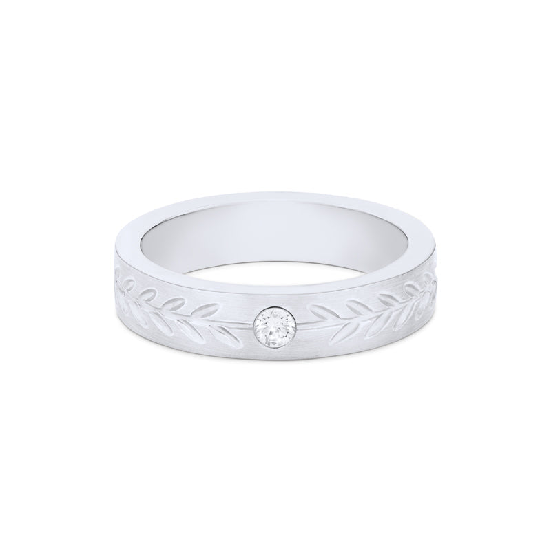 [Juniper] Unisex Gemstone Laurel Leaf Band in Diamond