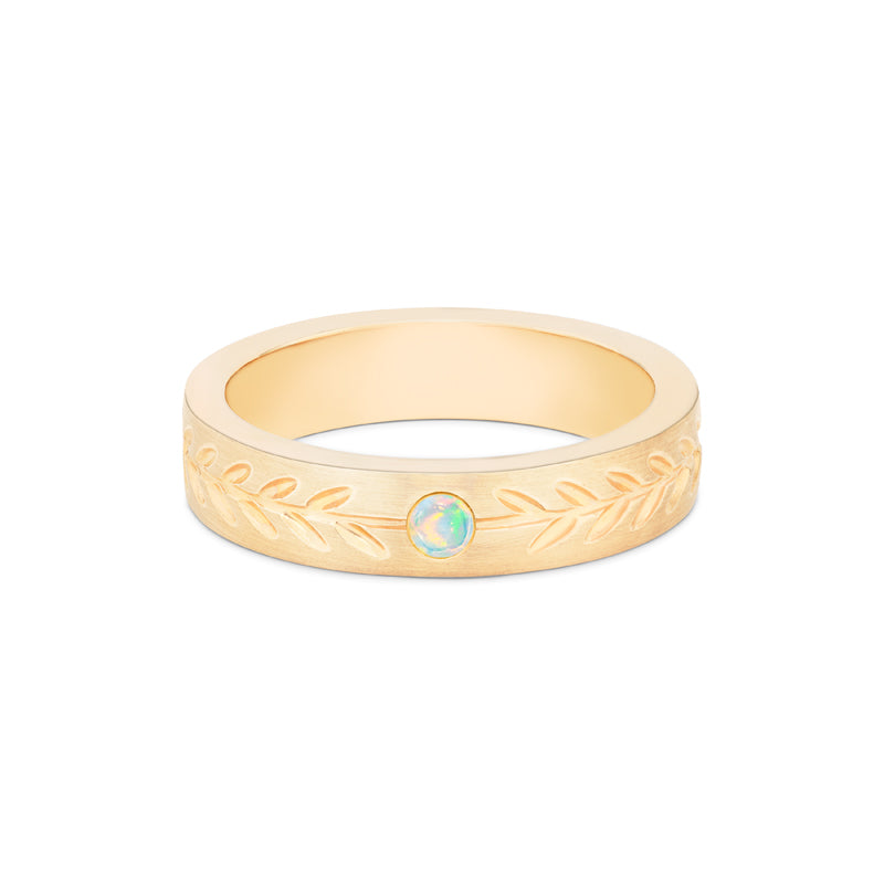 [Juniper] Unisex Gemstone Laurel Leaf Band in Australian Opal