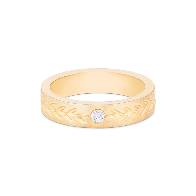 [Juniper] Unisex Gemstone Laurel Leaf Band in Diamond