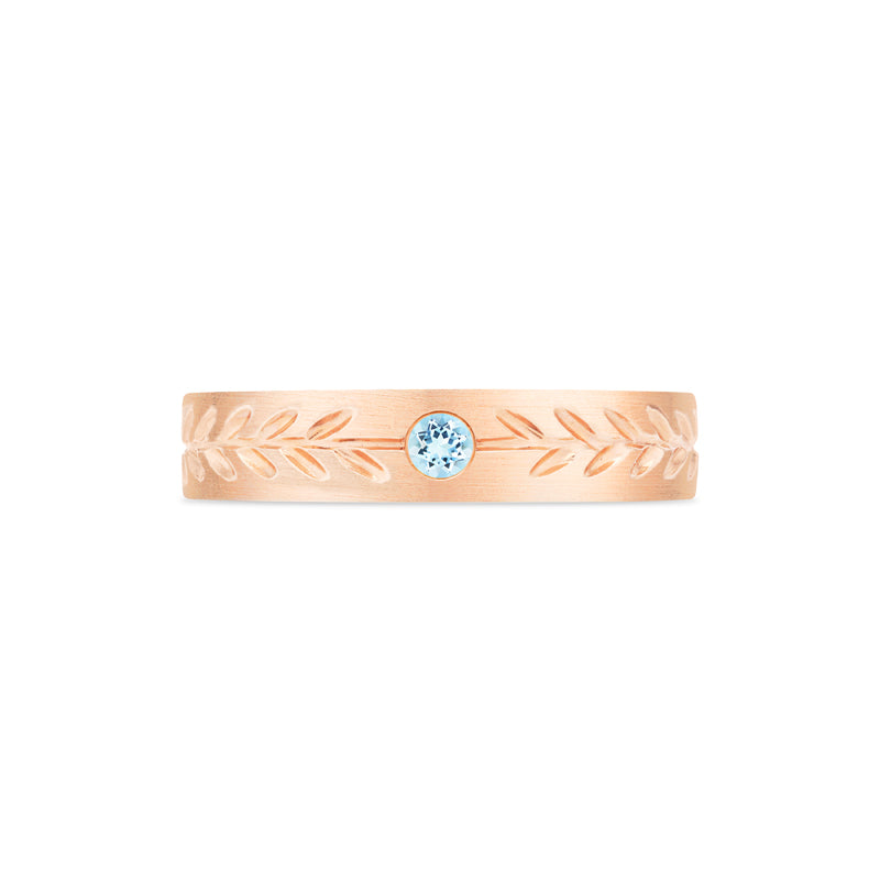 [Juniper] Unisex Gemstone Laurel Leaf Wedding Band in Aquamarine