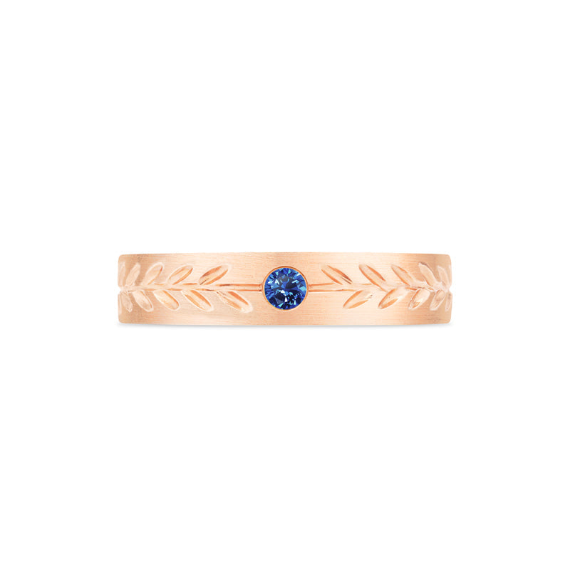 [Juniper] Unisex Gemstone Laurel Leaf Wedding Band in Blue Sapphire