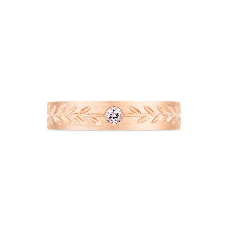 [Juniper] Unisex Gemstone Laurel Leaf Wedding Band in Morganite