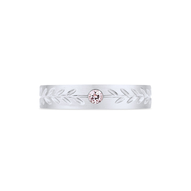 [Juniper] Unisex Gemstone Laurel Leaf Wedding Band in Morganite