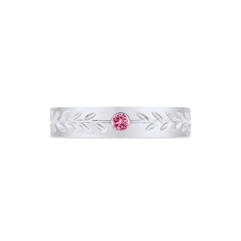 [Juniper] Unisex Gemstone Laurel Leaf Wedding Band in Pink Sapphire