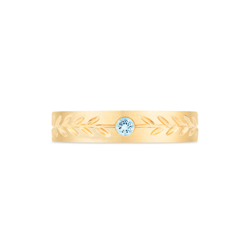 [Juniper] Unisex Gemstone Laurel Leaf Wedding Band in Aquamarine
