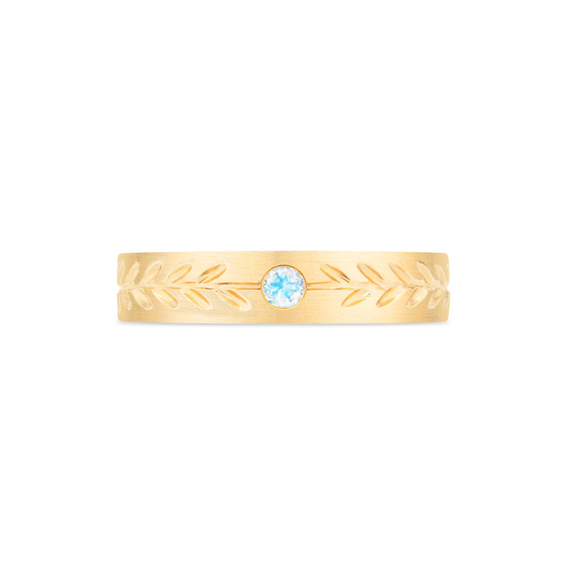 [Juniper] Unisex Gemstone Laurel Leaf Wedding Band in Moonstone