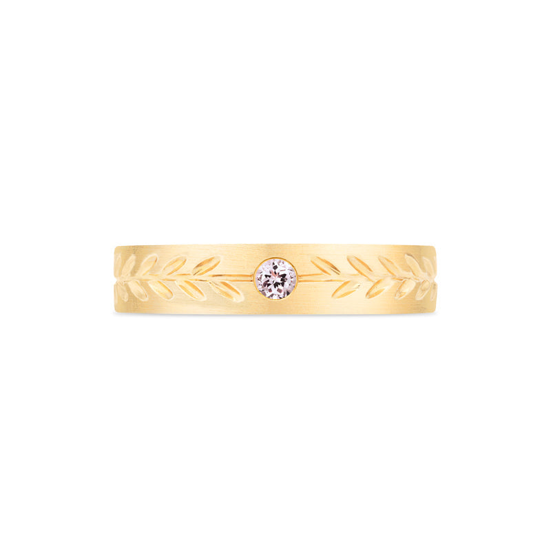 [Juniper] Unisex Gemstone Laurel Leaf Wedding Band in Morganite