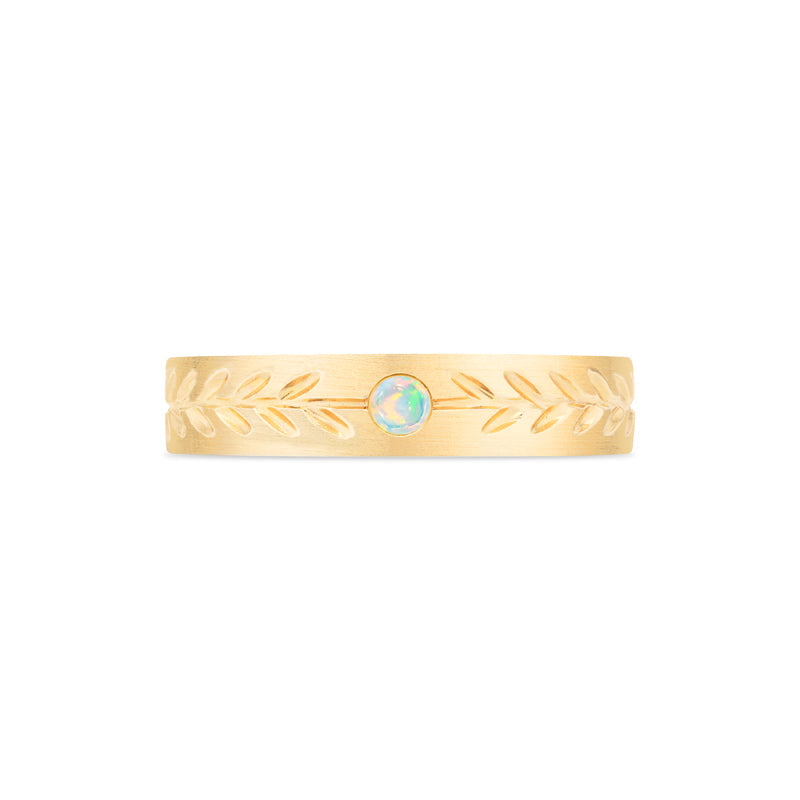 [Juniper] Unisex Gemstone Laurel Leaf Band in Australian Opal