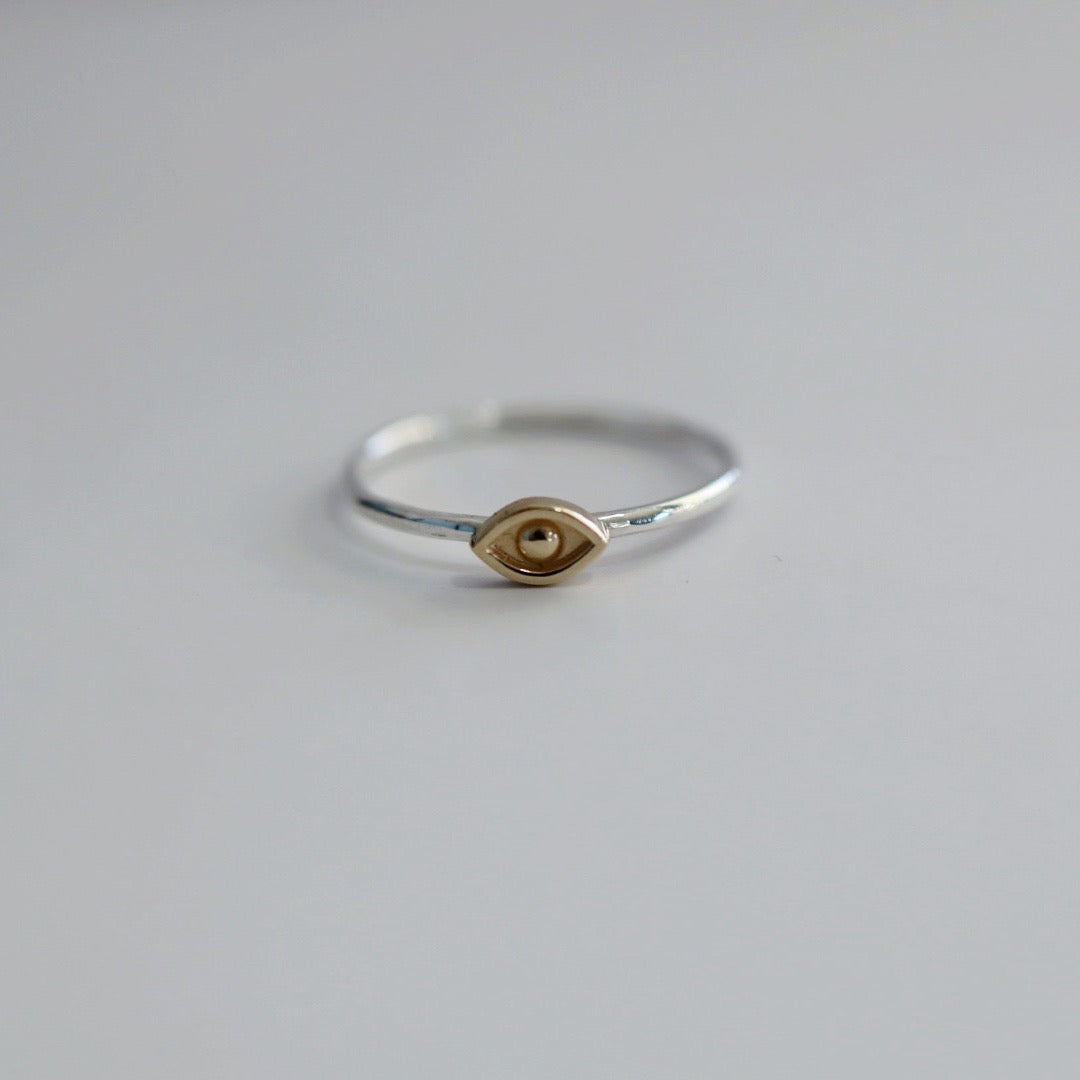 Evil Eye Stacking Ring in Mixed Metal / Sterling Silver and 14 karat Yellow Gold