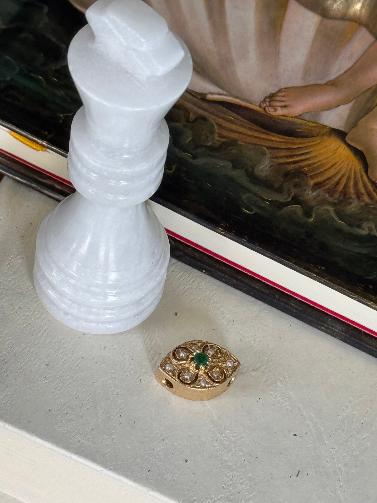 Vintage 14k Yellow Gold & Emerald Ornate  Double Slider Charm
