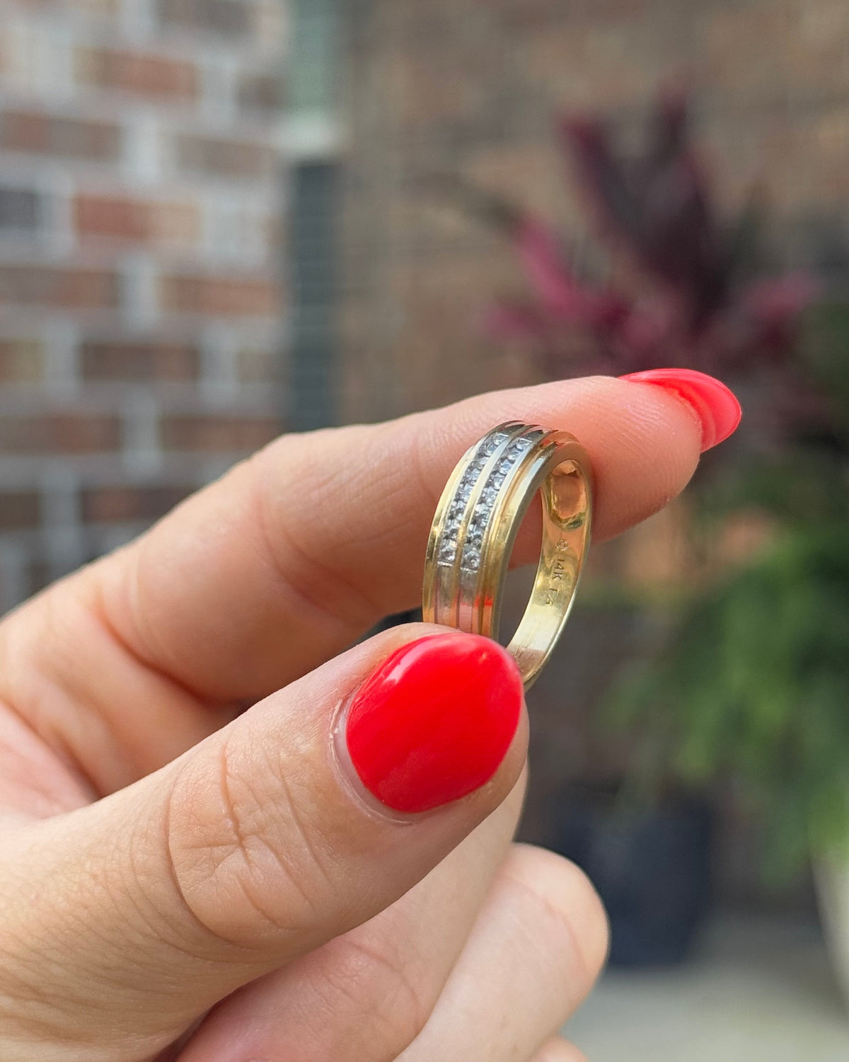 Vintage 14k Yellow Gold & Diamond Double Channel-Set Stacking Band