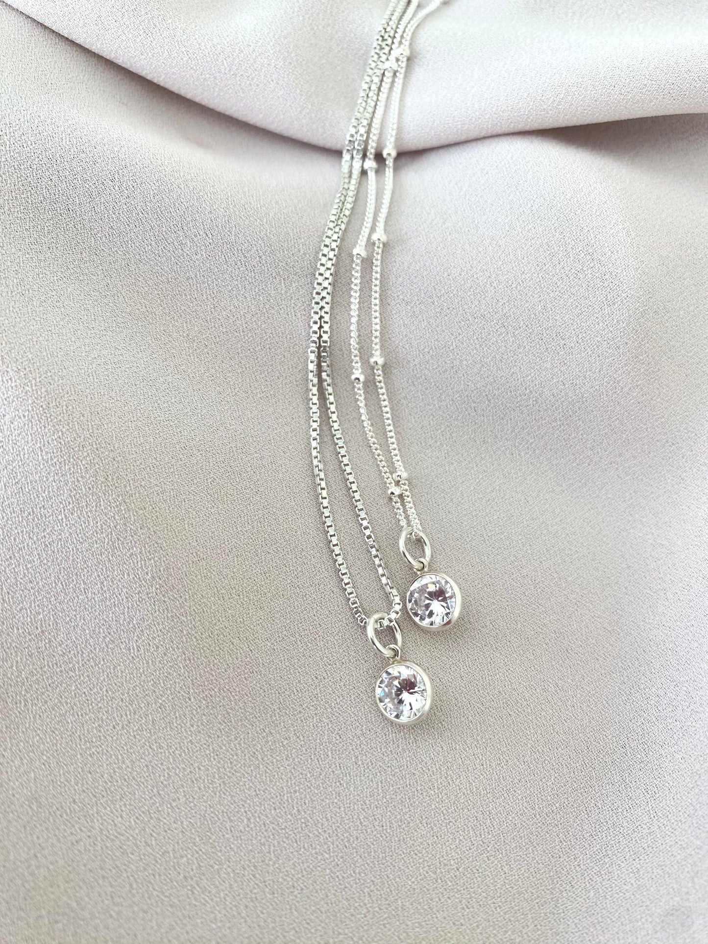 Sterling Silver CZ Charm Necklace April Birthstone Jewelry Silver Box Chain Minimalist Sterling Crystal Pendant Necklace Christmas Gifts
