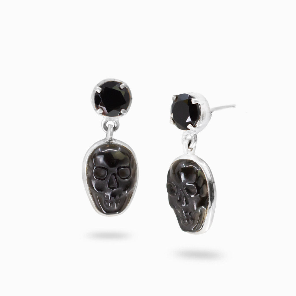 Black Onyx & Obsidian Skull Earrings