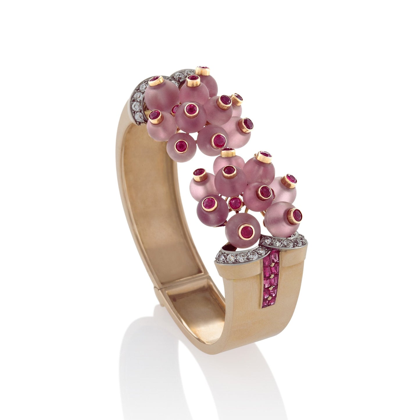 Georges Verger Rose Quartz and Ruby Cuff