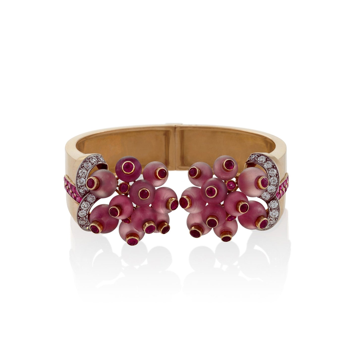 Georges Verger Rose Quartz and Ruby Cuff