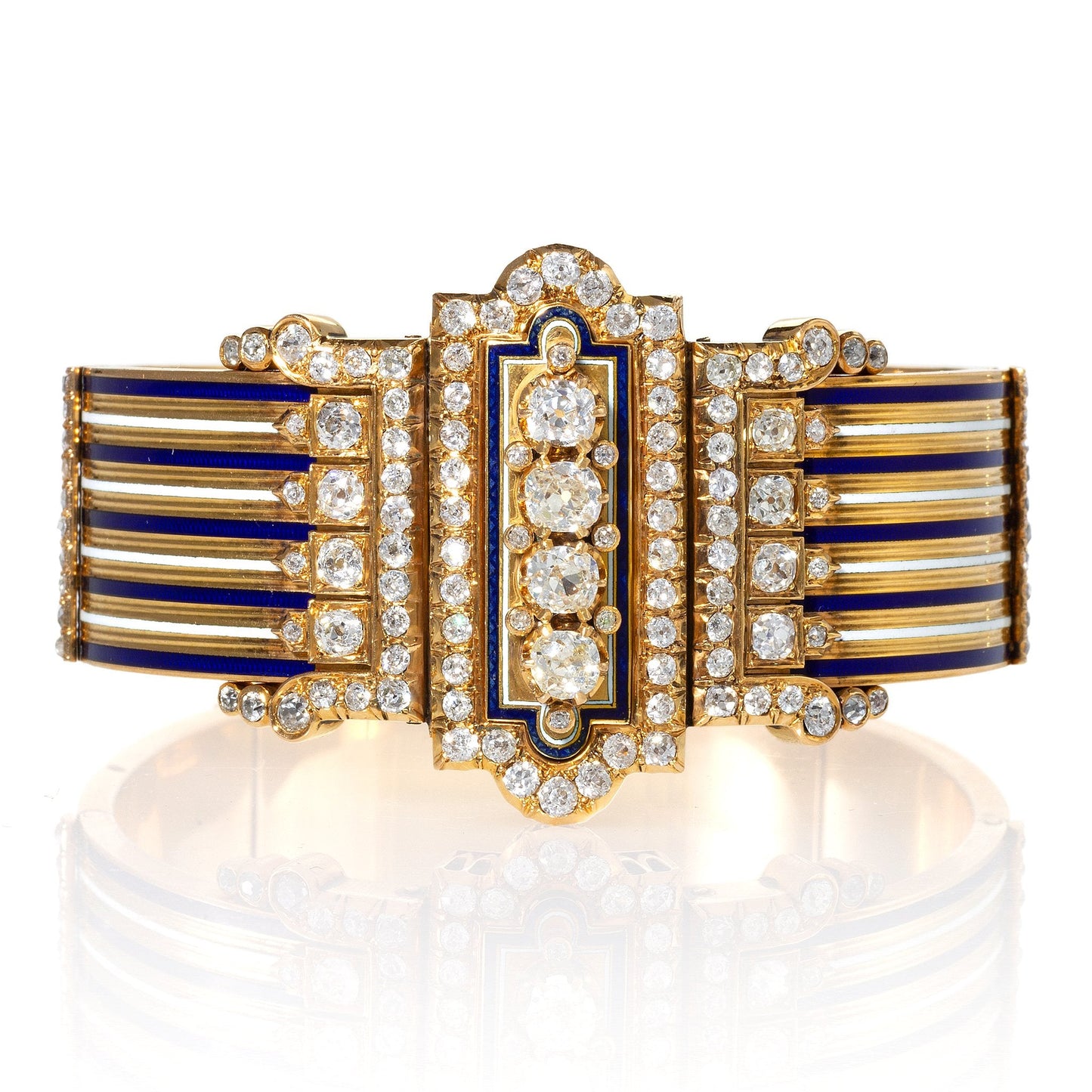 French Diamond and Enamel “Jarretière” Bangle Bracelet